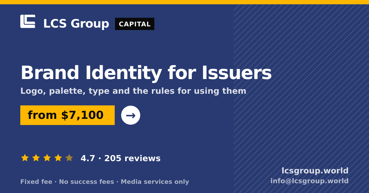 Brand Identity for Issuers — from $7,100, rated 4.7/5 across 205 reviews. LCS Group World.