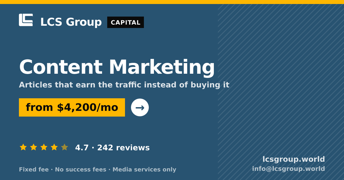 Content Marketing — from $4,200/mo, rated 4.7/5 across 242 reviews. LCS Group World.