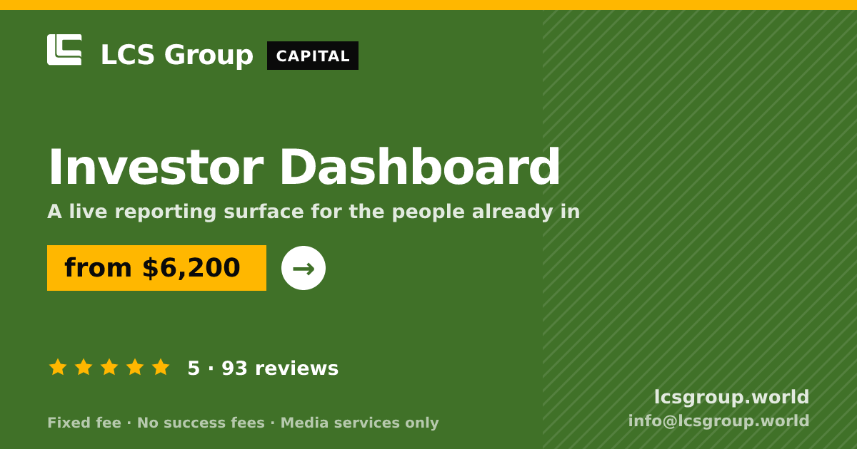 Investor Dashboard — from $6,200, rated 5/5 across 93 reviews. LCS Group World.