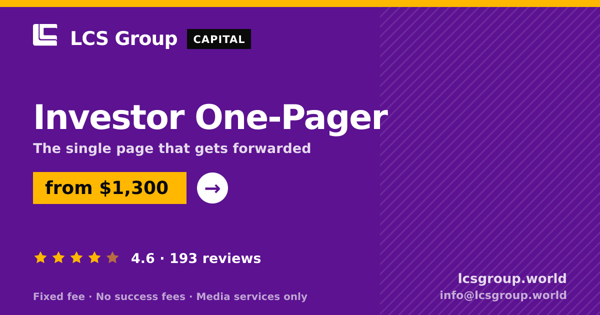 Investor One-Pager — from $1,300, rated 4.6/5 across 193 reviews. LCS Group World.
