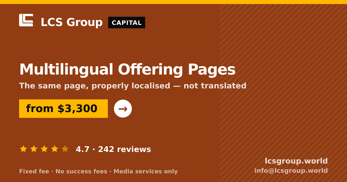 Multilingual Offering Pages — from $3,300, rated 4.7/5 across 242 reviews. LCS Group World.