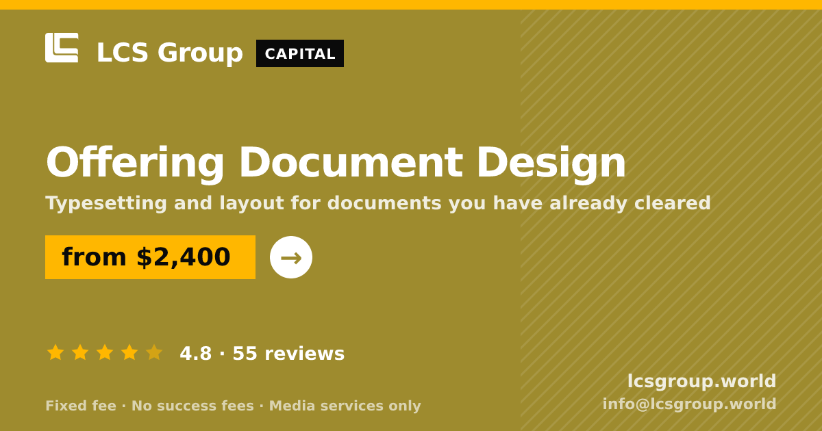 Offering Document Design — from $2,400, rated 4.8/5 across 55 reviews. LCS Group World.