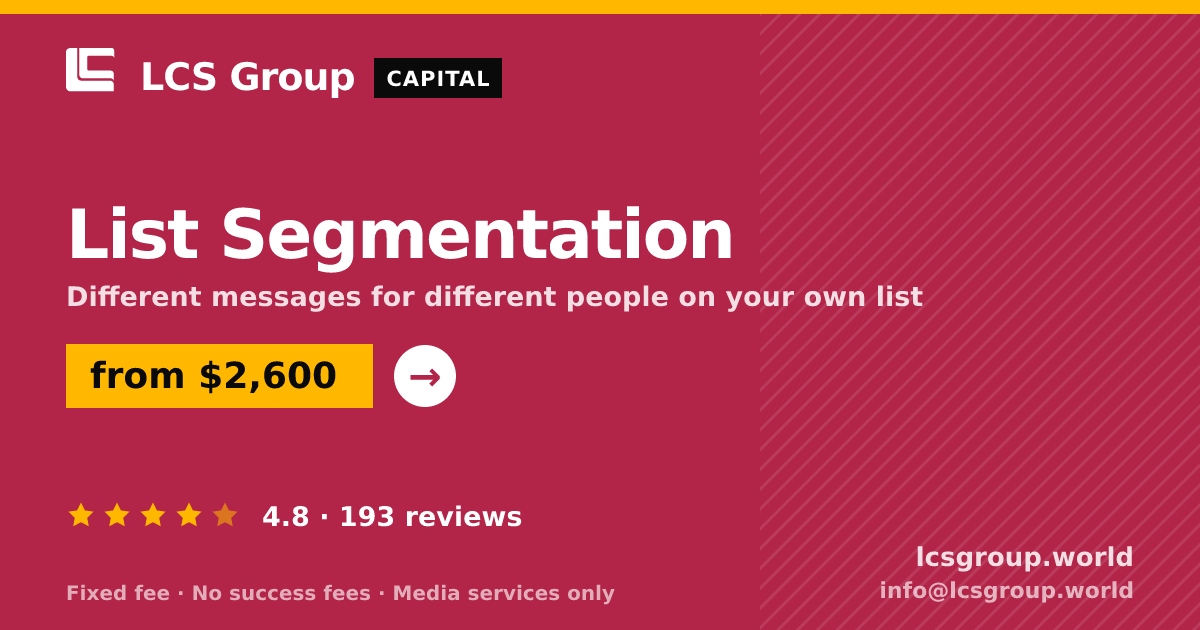 List Segmentation — from $2,600, rated 4.8/5 across 193 reviews. LCS Group World.
