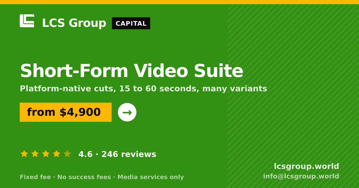 Short-Form Video Suite — from $4,900, rated 4.6/5 across 246 reviews. LCS Group World.